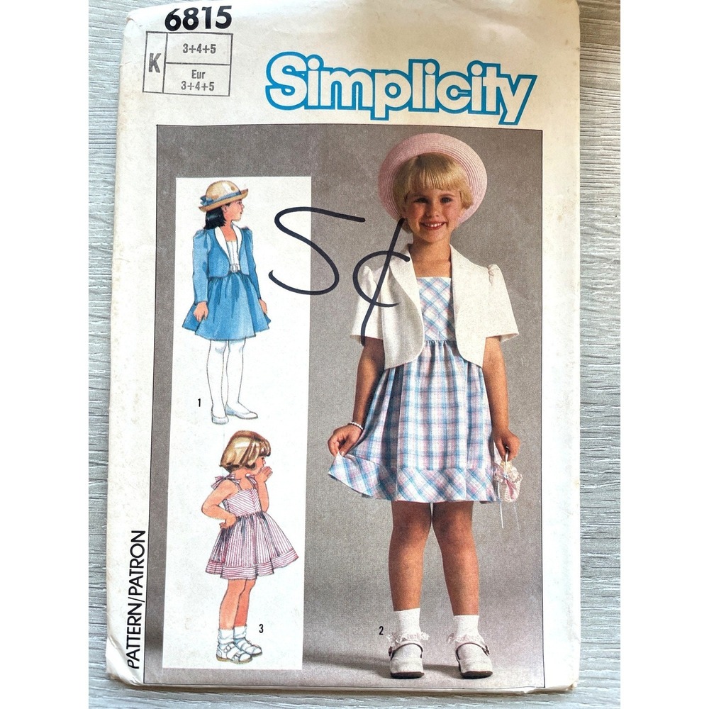 Simplicity Sewing Pattern 6815 Girl's Dress‎ Unlined Jacket Sizes 3-5 UNCUT